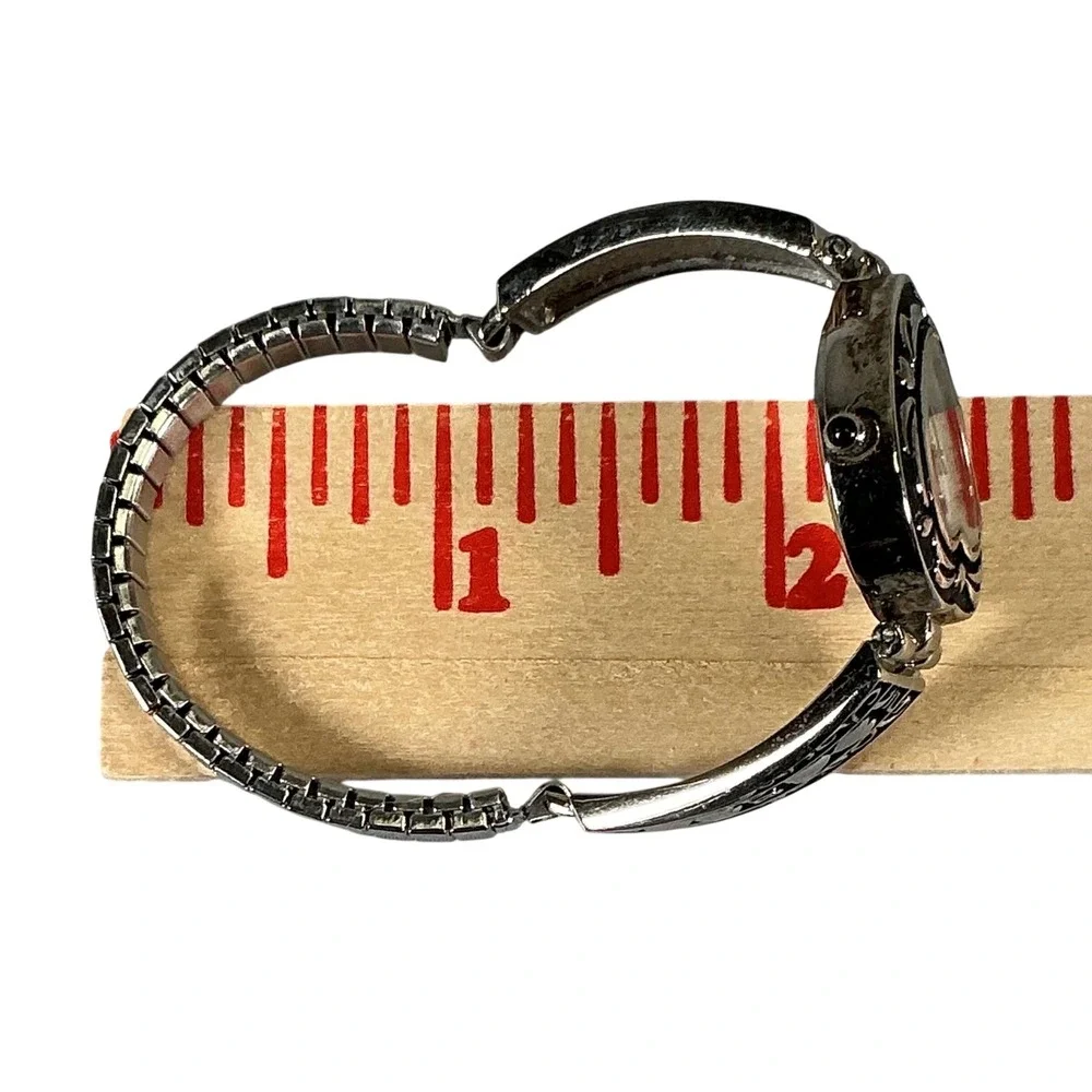 Heart‎ Watch Silver Tone Stretch Bracelet Vintage Style